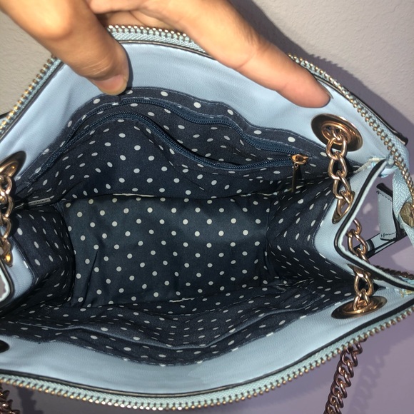 Sky Blue Faux Leather Crossbody Gold Chain - Picture 8 of 8